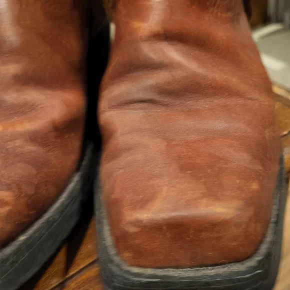 Los Altos Mens Brown Greasy Leather Motorcycle Square-Toe Cowboy Boots Size 9 - Picture 7 of 12
